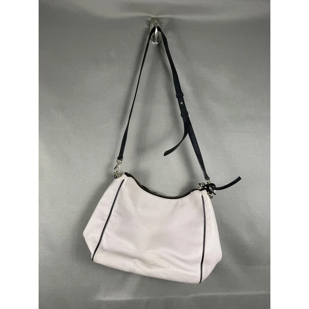 Kate Spade Crossbody Bag Womens Medium Taupe Black Pebbled Leather Hobo Shoulder